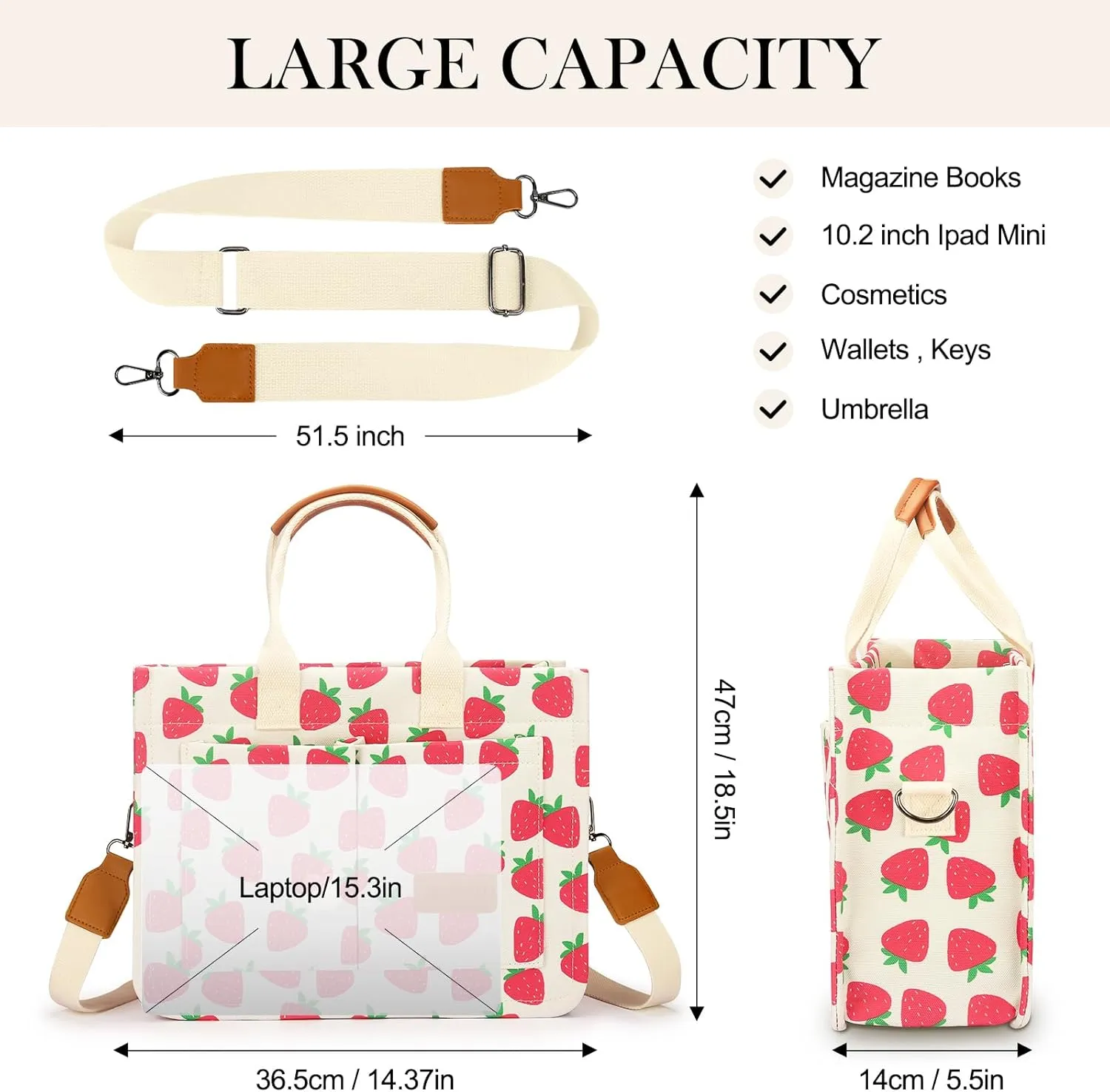 Mossio Large Canvas Tote Bag for Women with Pockets - Laptop Crossbody Work Tote Bag Everyday Bag Shoulder Purse Handbag