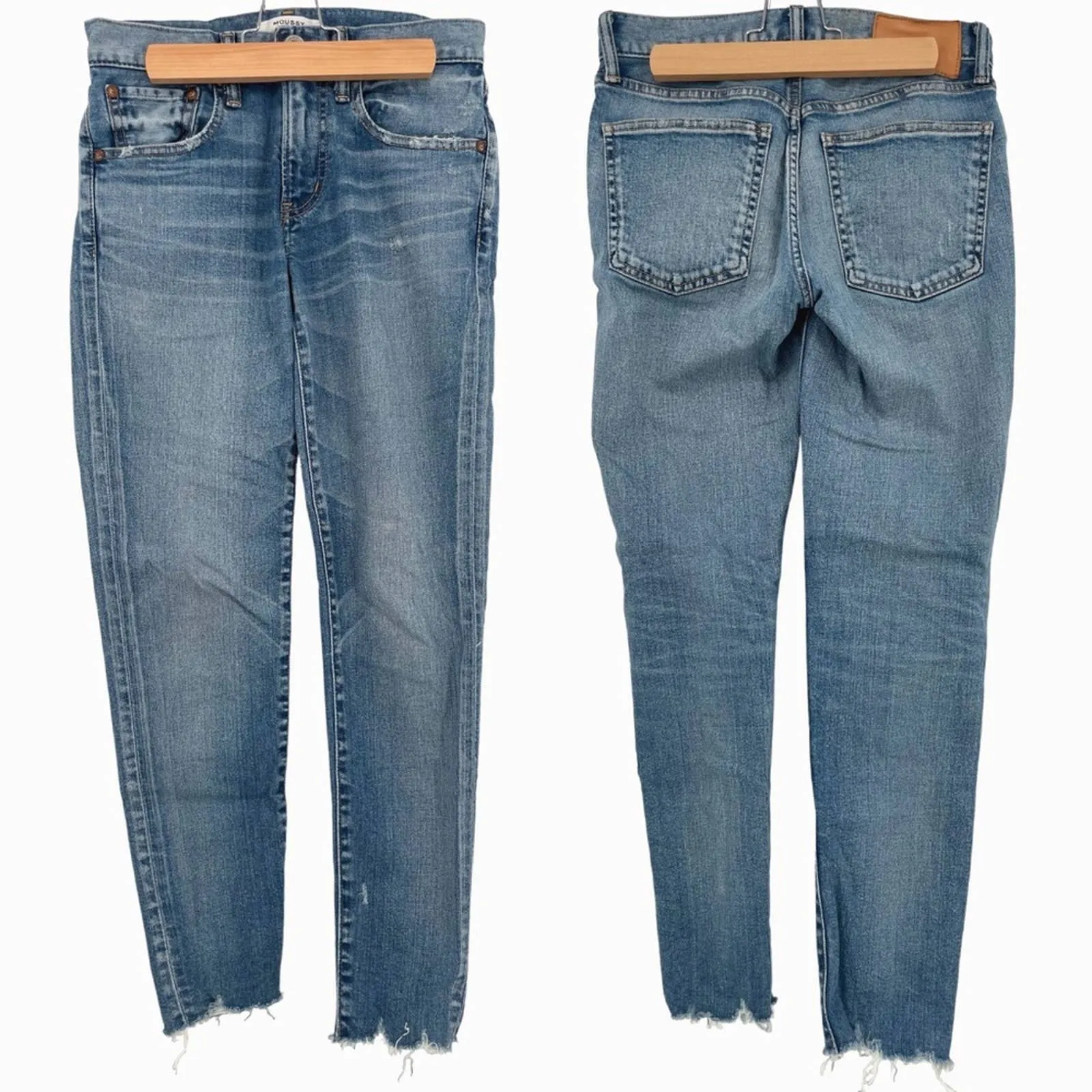 Moussy Vintage Tyrone Skinny Ankle Raw Hem Light Blue Jeans Mid-Rise Style 025ESC12-1110 Size 25