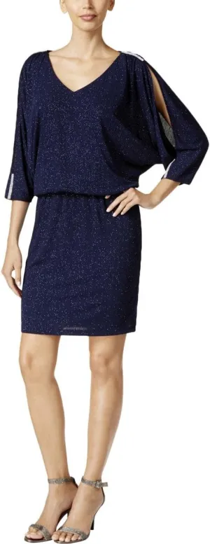 MSK Women's Embellished Cold-Shoulder Blouson Dress (2, Glam Navy)