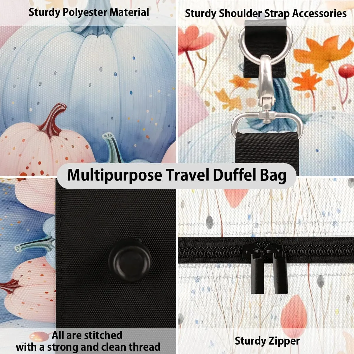 Multi-Colored Pumpkin Travel Duffel Bag for Women Men Waterproof Foldable Overnight Weekender Bag Large Capacity Sports Gym Bag