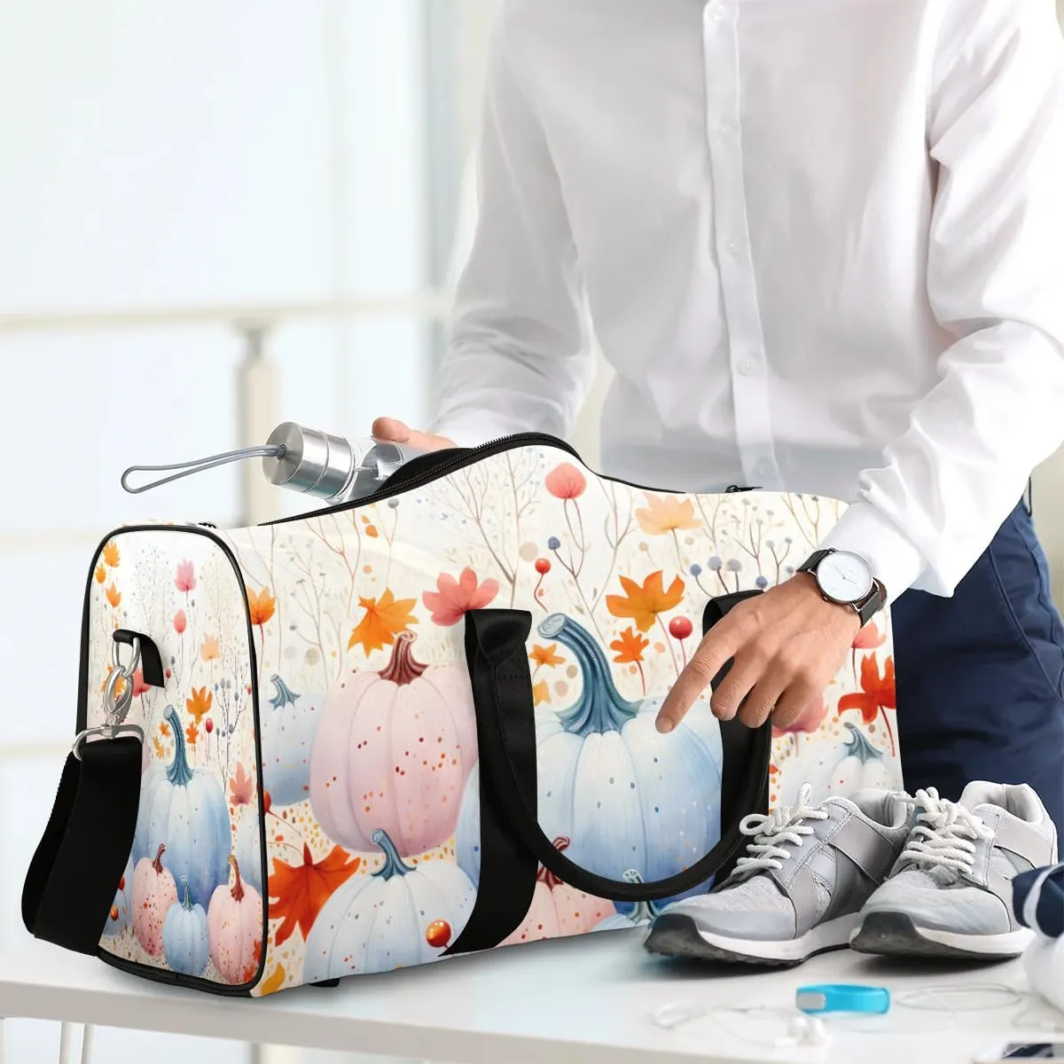 Multi-Colored Pumpkin Travel Duffel Bag for Women Men Waterproof Foldable Overnight Weekender Bag Large Capacity Sports Gym Bag