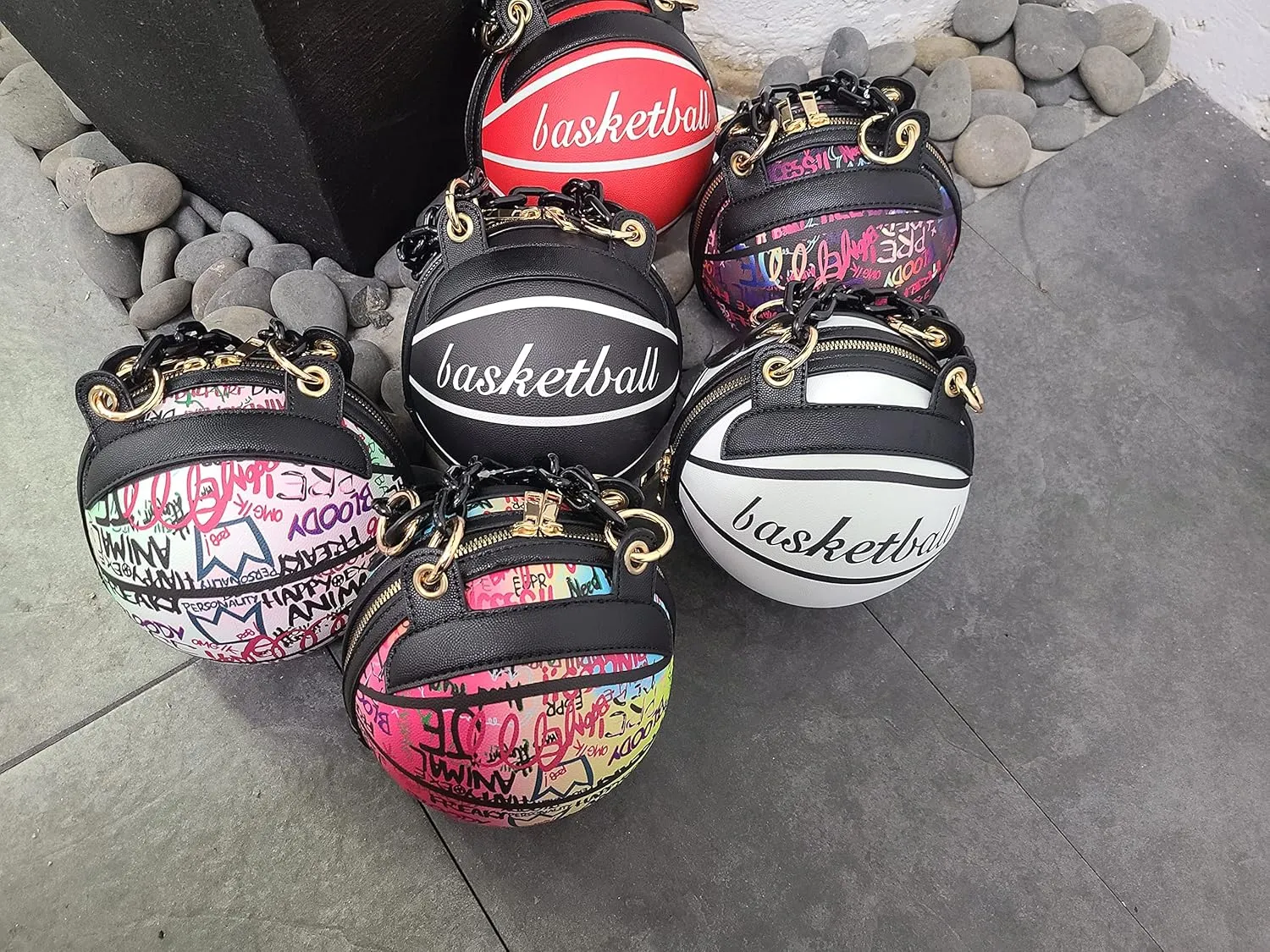 Multicolored Graffiti Print Round Ball Shape Unique Clutch Top-Handle Satchel Handbag