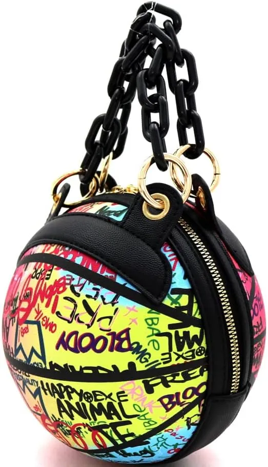 Multicolored Graffiti Print Round Ball Shape Unique Clutch Top-Handle Satchel Handbag