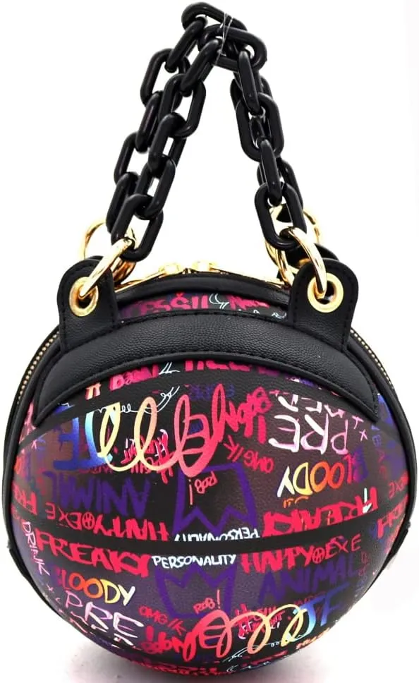 Multicolored Graffiti Print Round Ball Shape Unique Clutch Top-Handle Satchel Handbag