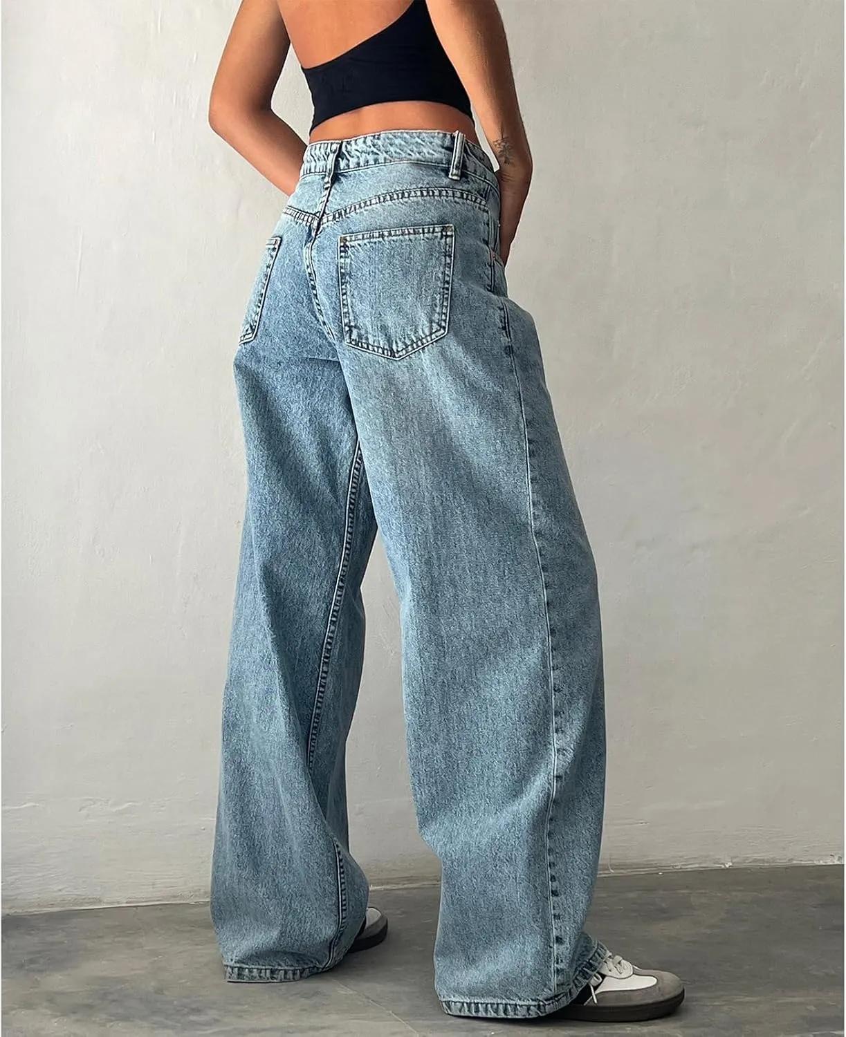 Mxiqqpltky Low Rise Jeans for Women Mom Jeans Wide Straight Leg Baggy Jeans Y2k Vintage Boyfriend Denim Pants Streetwear