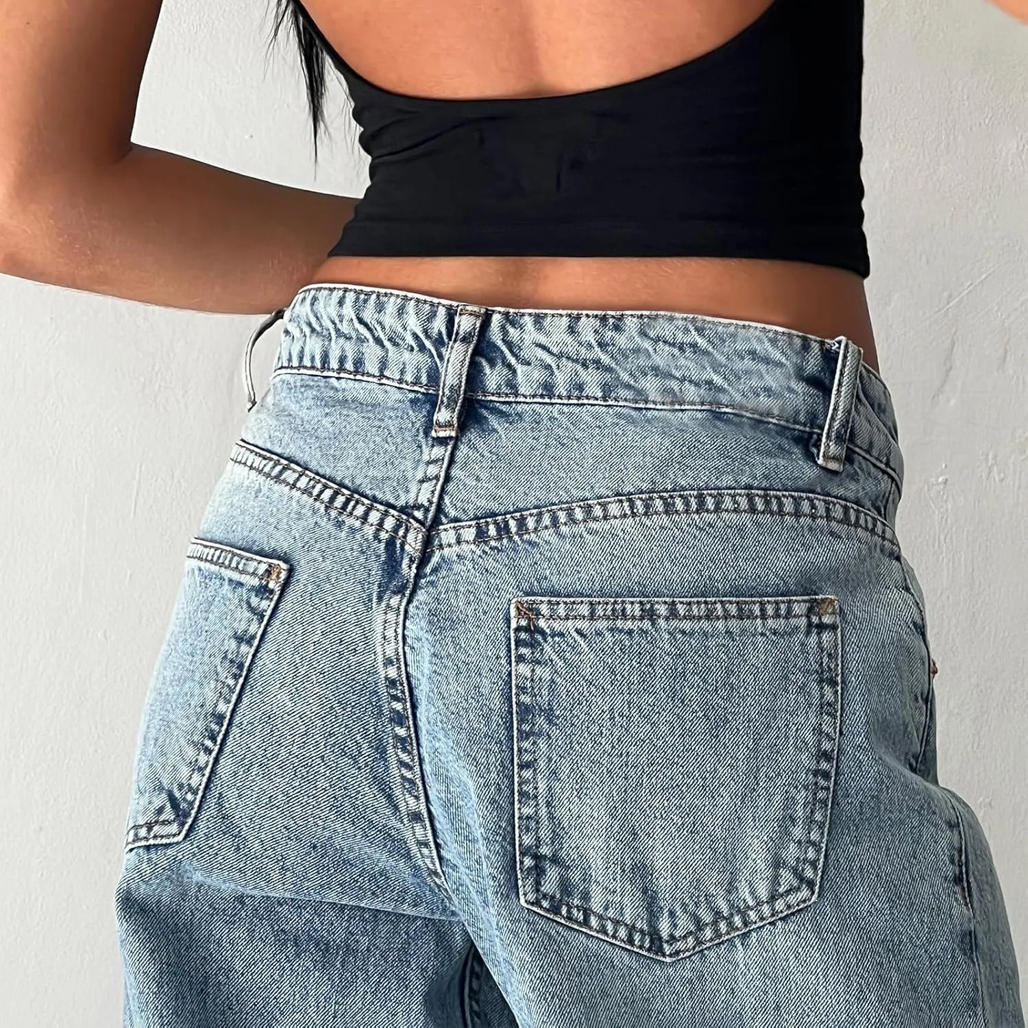 Mxiqqpltky Low Rise Jeans for Women Mom Jeans Wide Straight Leg Baggy Jeans Y2k Vintage Boyfriend Denim Pants Streetwear