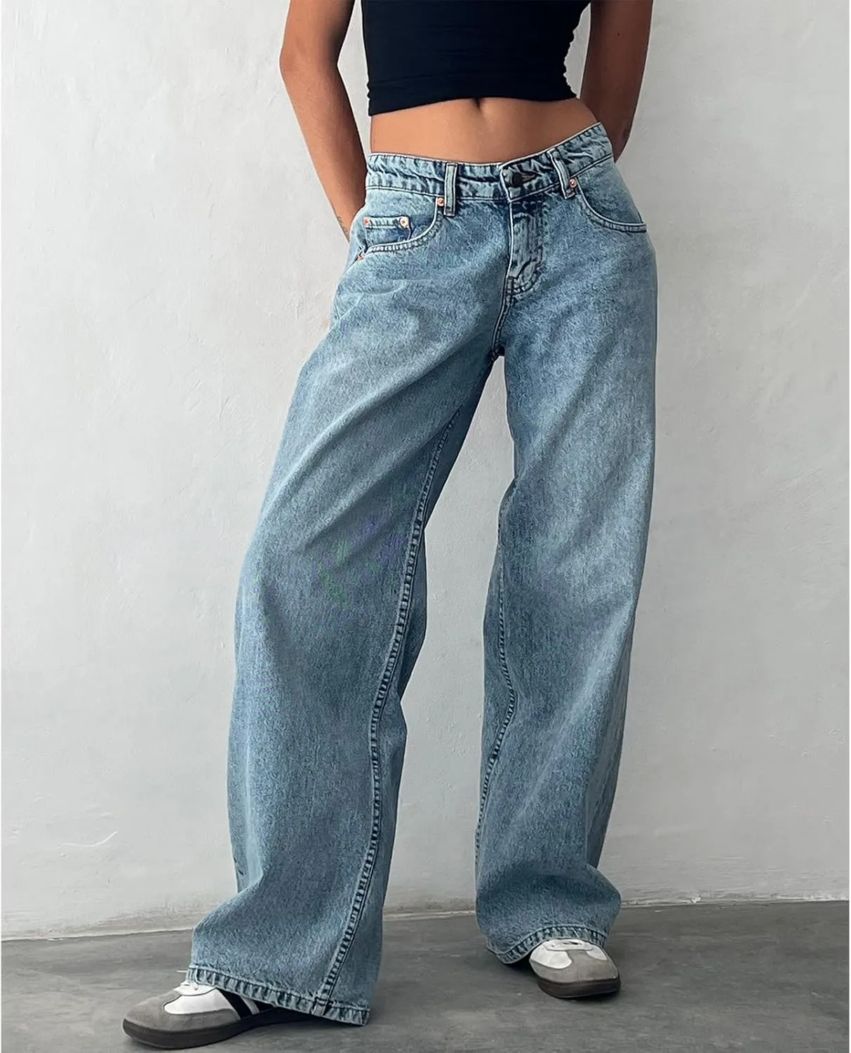 Mxiqqpltky Low Rise Jeans for Women Mom Jeans Wide Straight Leg Baggy Jeans Y2k Vintage Boyfriend Denim Pants Streetwear