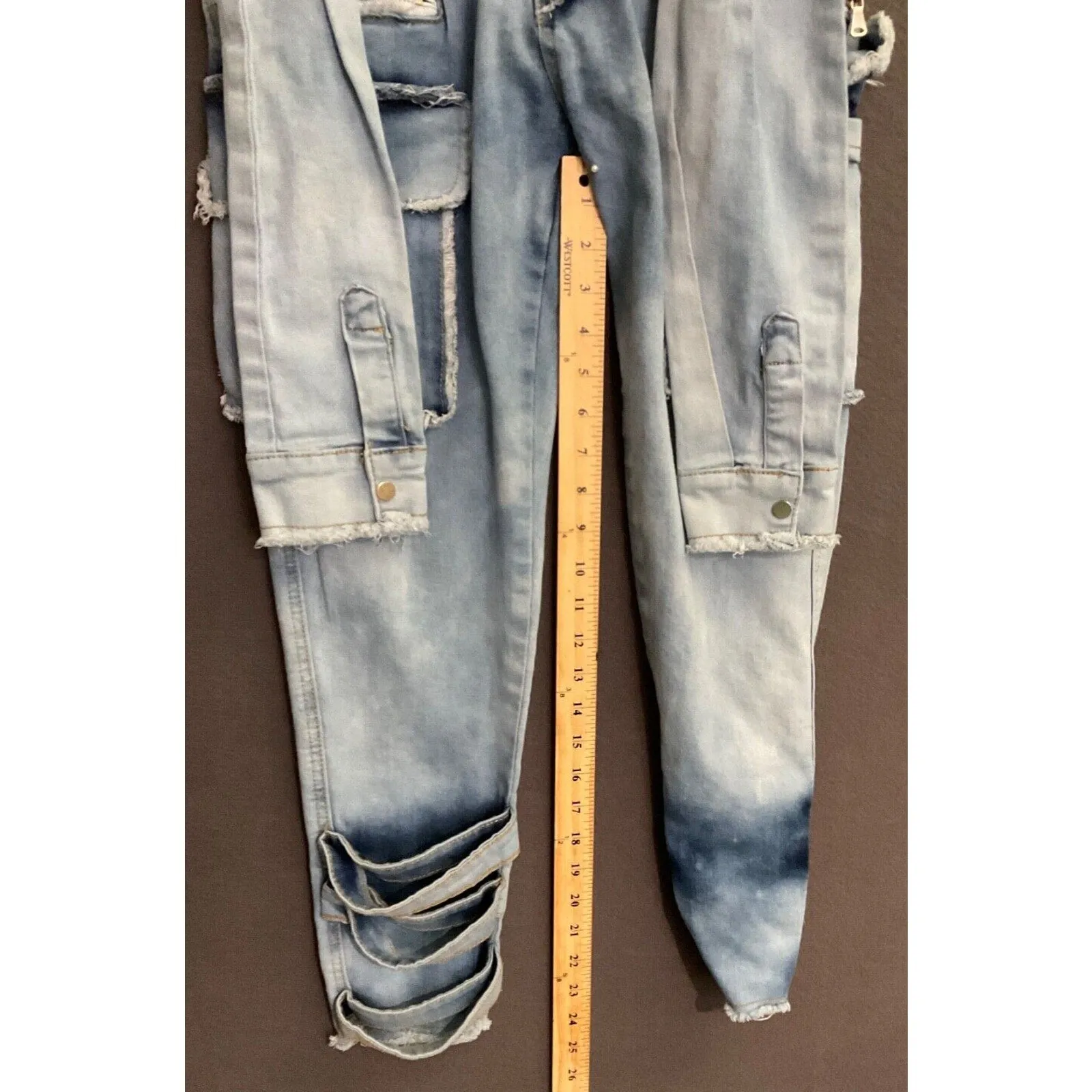 My Boo Brand Distressed High-Waisted Jeans with Tie Belt Size Small Cargo Pocket