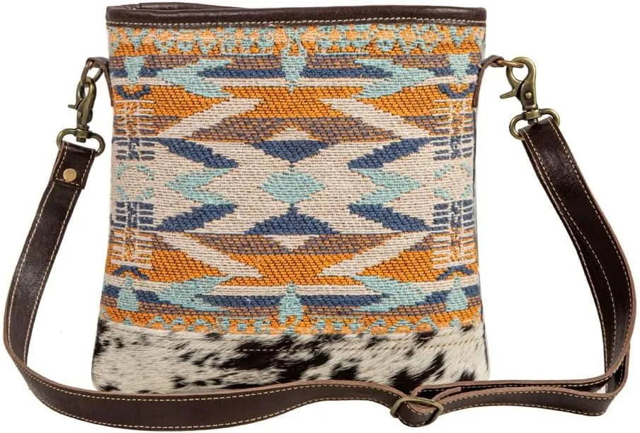 Myra Bag Crossbody Purse - Sun Serape Purses for Women, Unique Tribal-Inspired Design Shoulder Bag for Women, Cross Body Purse with Upcycled Woven Rug, Woven Canvas, Leather, and Hairon Accents