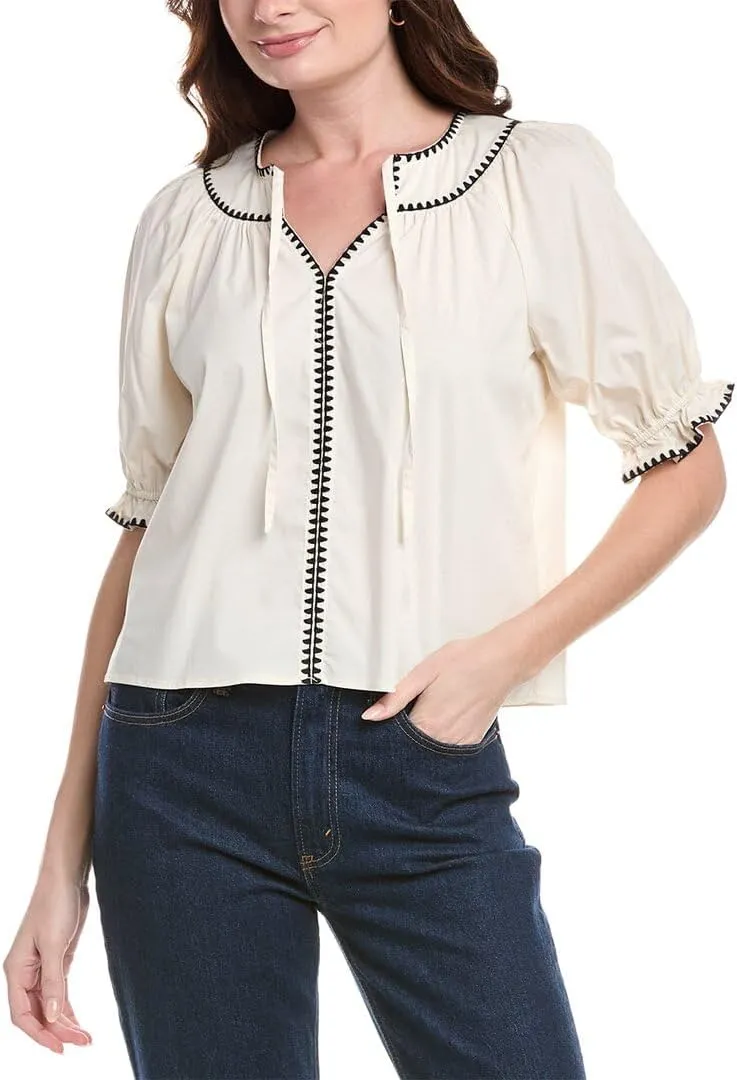 Nanette Nanette Lepore Womens Embroidered Trim Top, Xl, White