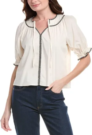 Nanette Nanette Lepore Womens Embroidered Trim Top, Xl, White