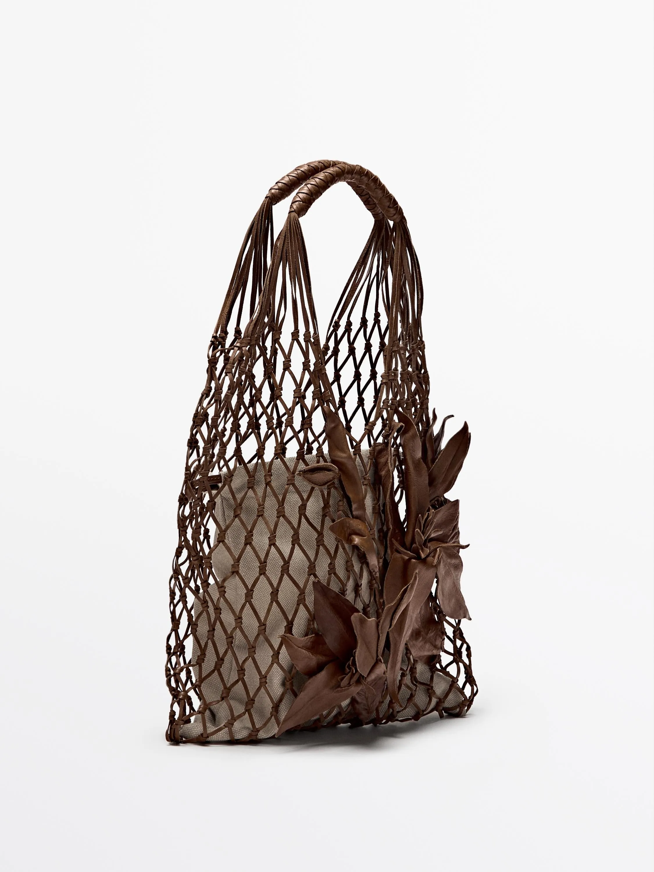 Nappa leather floral mesh bag