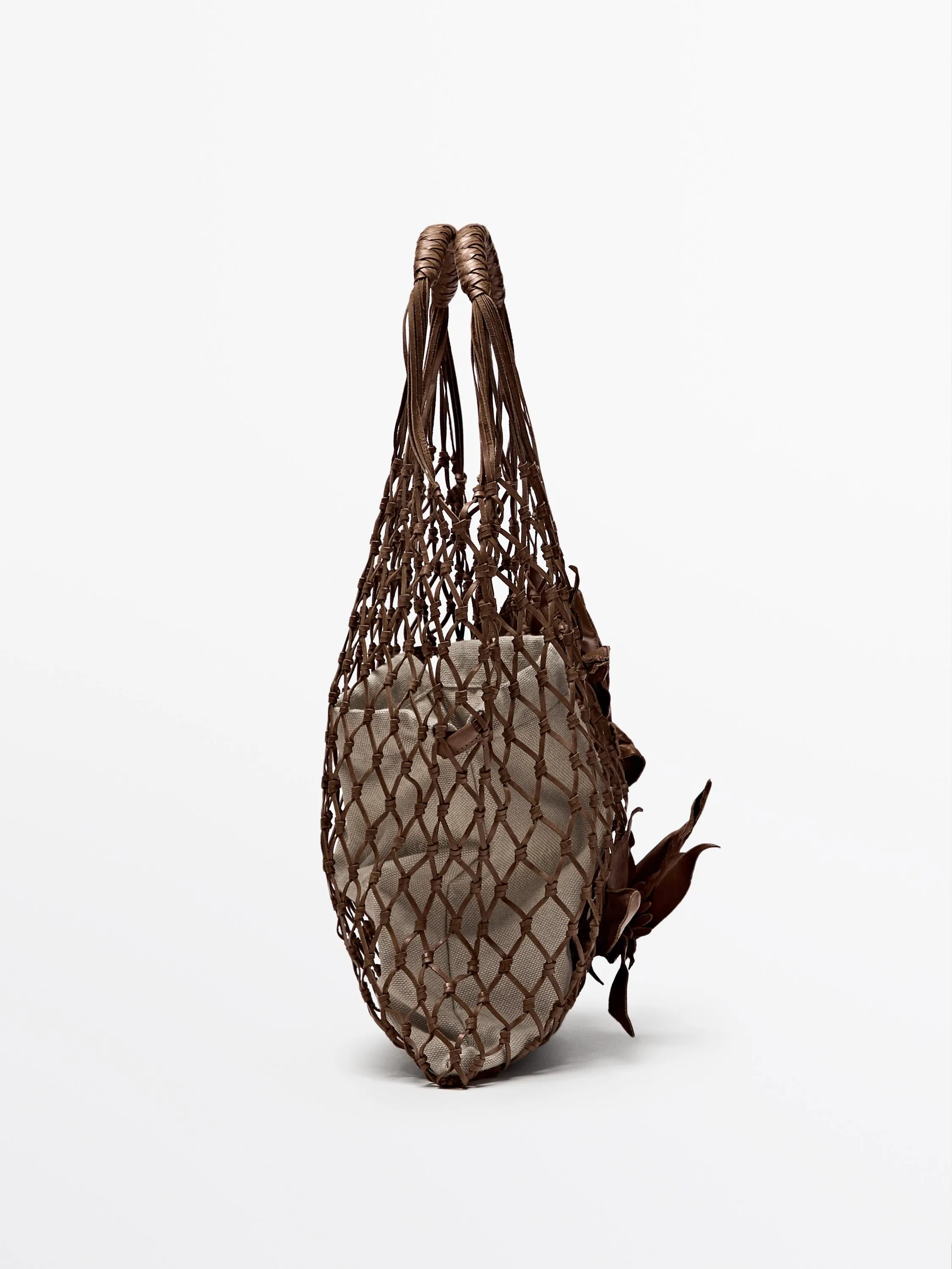 Nappa leather floral mesh bag