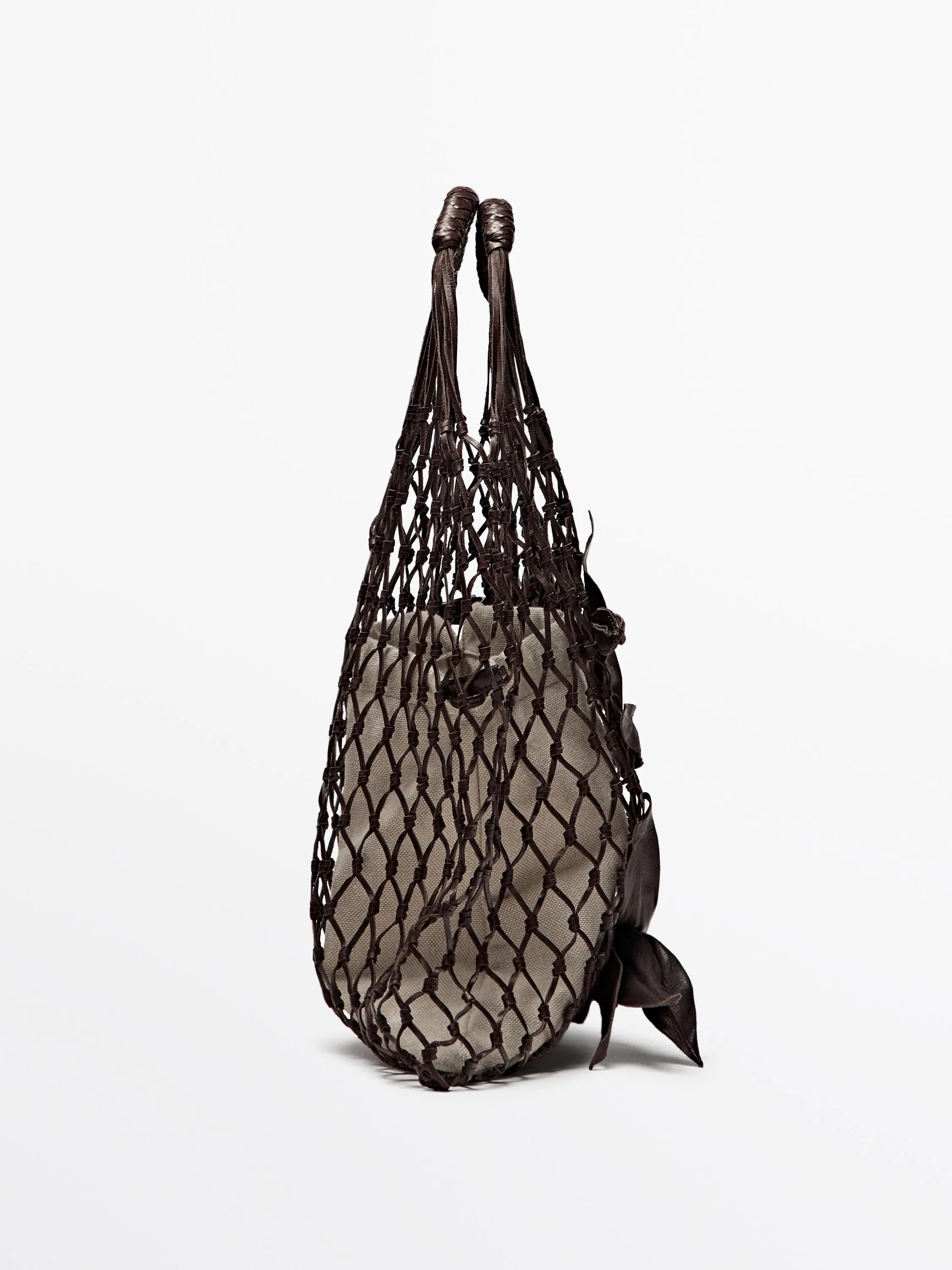Nappa leather floral mesh bag