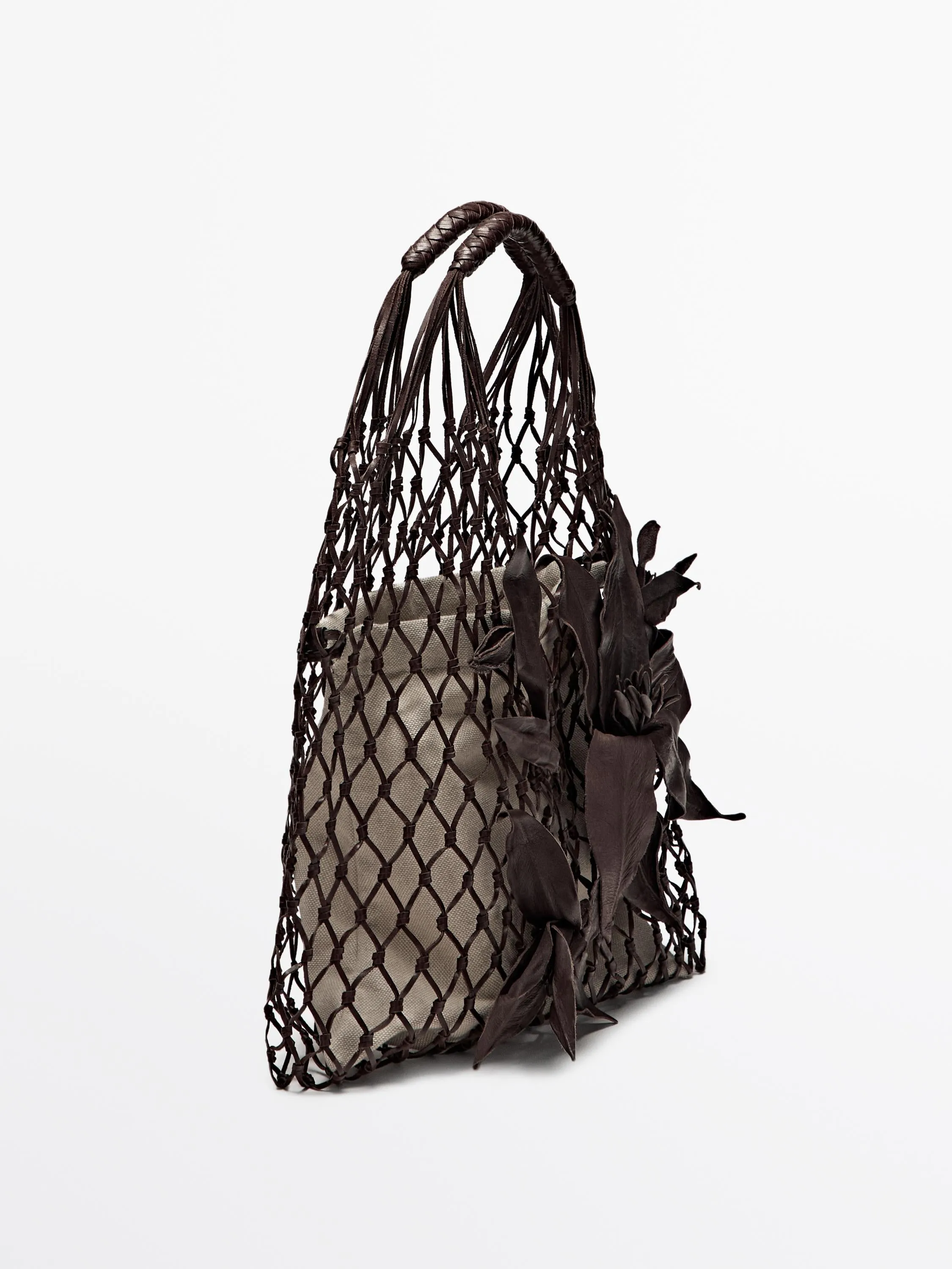 Nappa leather floral mesh bag