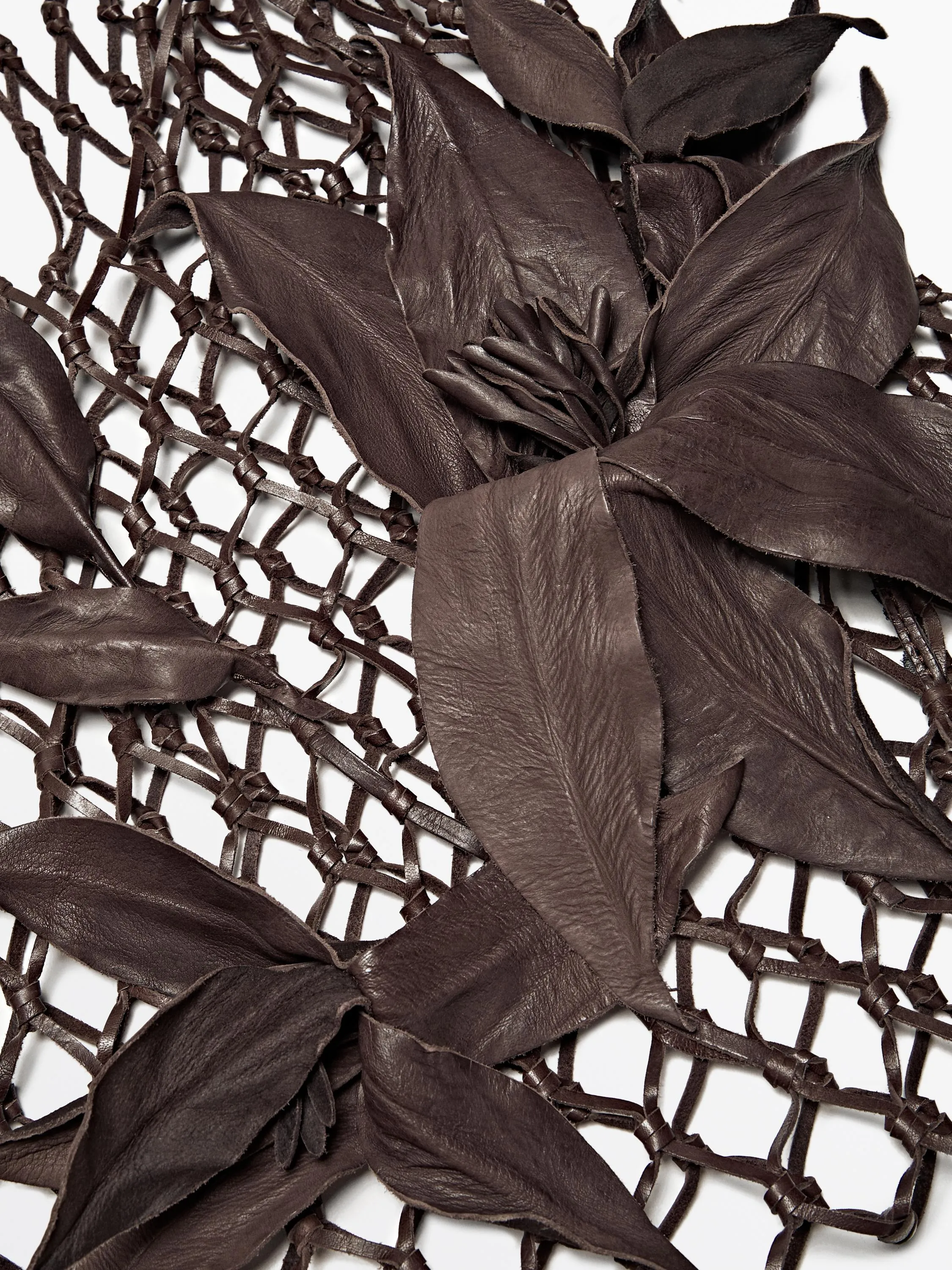 Nappa leather floral mesh bag
