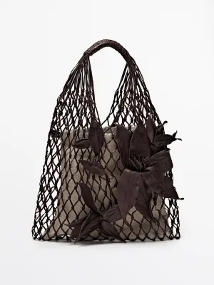 Nappa leather floral mesh bag