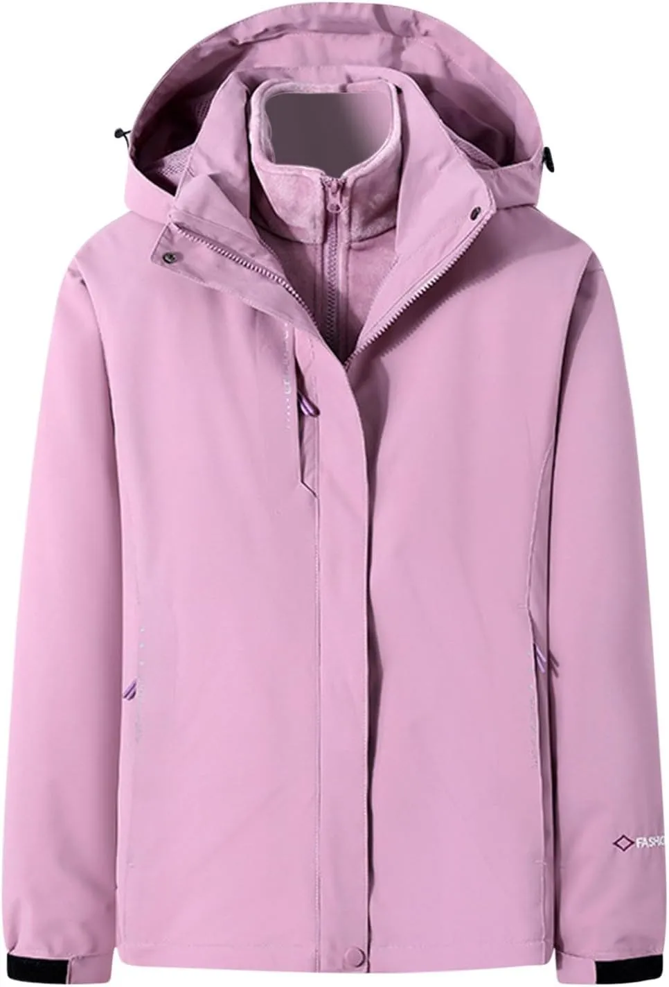 NATHGAM Women's Waterproof Hiking Skiing Jacket 3 in 1 with Removable Hood Coat Thicken Fleece Lined Winter Warm Rain Coat