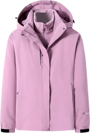 NATHGAM Women's Waterproof Hiking Skiing Jacket 3 in 1 with Removable Hood Coat Thicken Fleece Lined Winter Warm Rain Coat