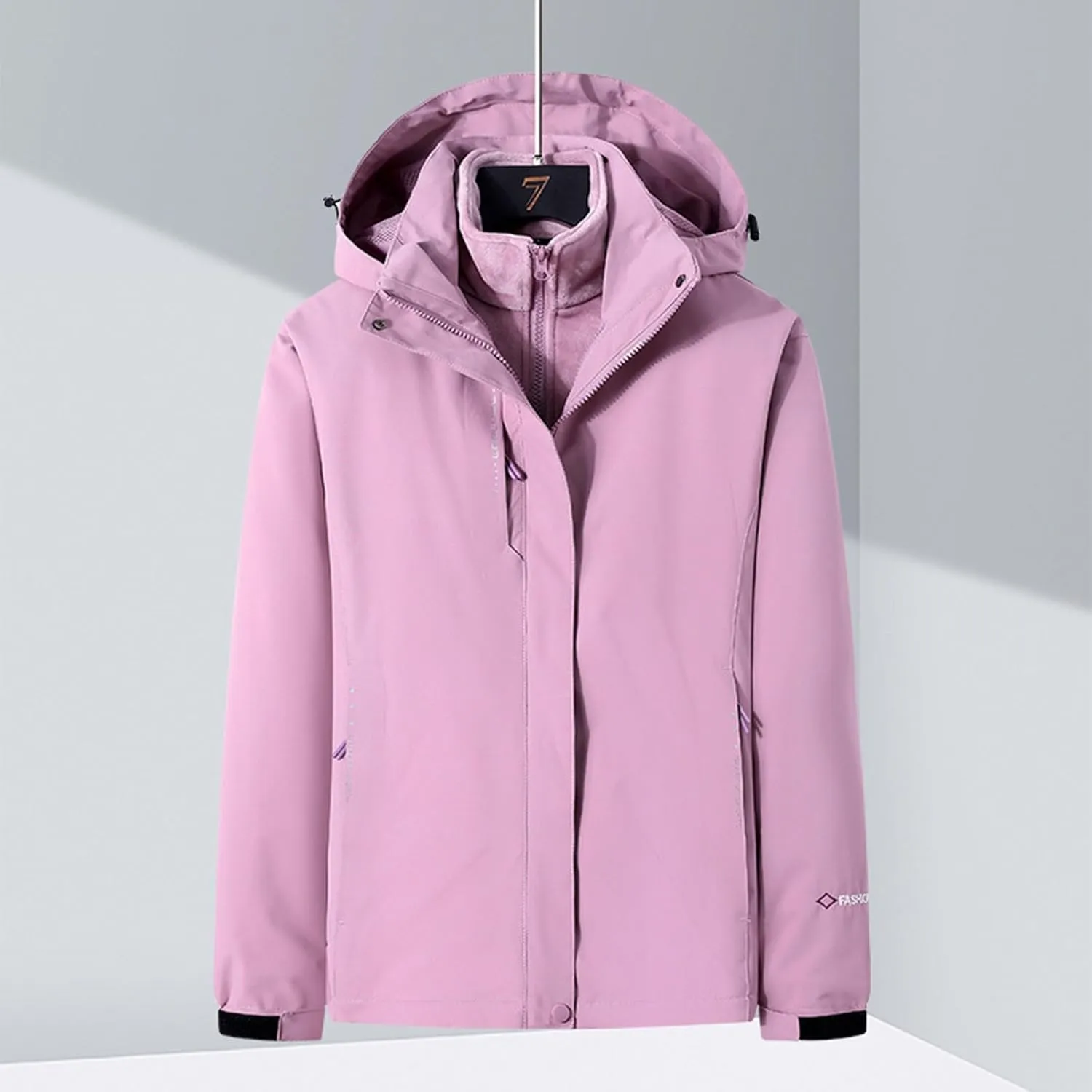 NATHGAM Women's Waterproof Hiking Skiing Jacket 3 in 1 with Removable Hood Coat Thicken Fleece Lined Winter Warm Rain Coat