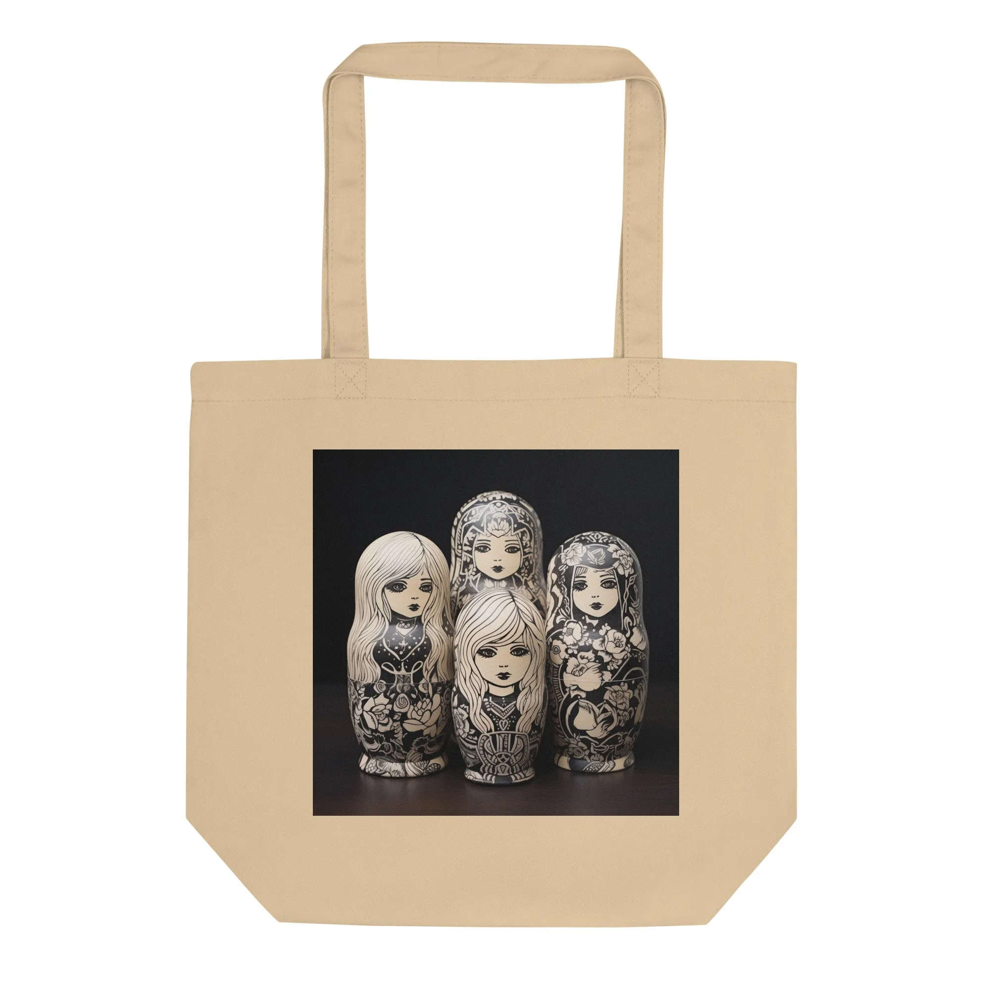 Natural Fiber Tote Bag Russian Matryoshka Dolls