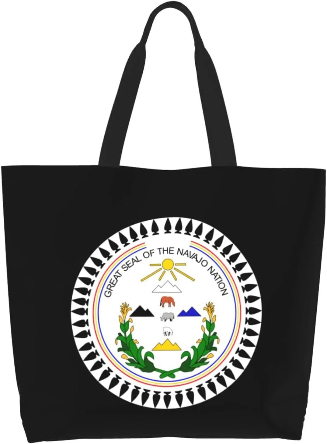 Navajo Nation Council Canvas Tote Bags for Women, Ladies Shoulder Handbags Large Purse Lightweight Foldable Reusable Shopping Bag with Pockets for Work, Travel, 15.7x19.7in