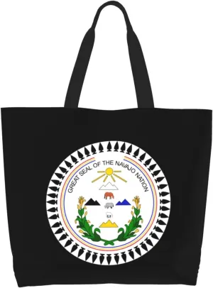 Navajo Nation Council Canvas Tote Bags for Women, Ladies Shoulder Handbags Large Purse Lightweight Foldable Reusable Shopping Bag with Pockets for Work, Travel, 15.7x19.7in