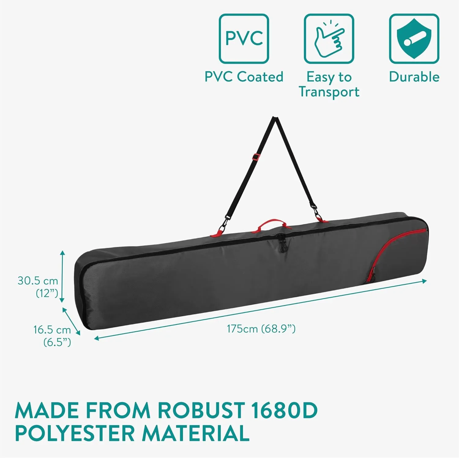 Navaris Snowboard Bag for Men and Women - 157 cm - with Side Pocket & Adjustable Straps - for Easy Snowboard Carrying - Black & Light Blue