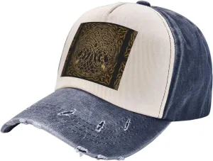 Navy Blue Golden Norse Tree of Life with Odin Ravens Distressed Baseabll Cap,Unstructured Adjustable Vintage Hat