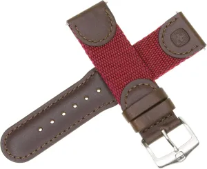 New 22mm Wenger Swiss Army Genuine Brown Leather Strap Burgundy Nylon Watch Band