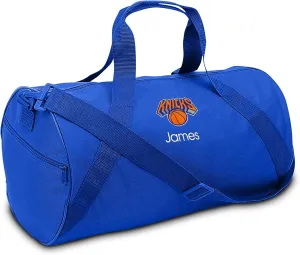 New York Knicks Personalized Duffel Bags for Kids - Official NBA Logo Embroidery, Removable Shoulder Strap, Polyester, 19” x 14” (Royal Blue)