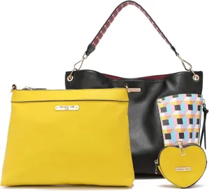 NICOLE LEE Quihn 3 Piece Set, Shoulder Handbag, Zip Pouch Crossbody, Detachable Heart Coin Purse