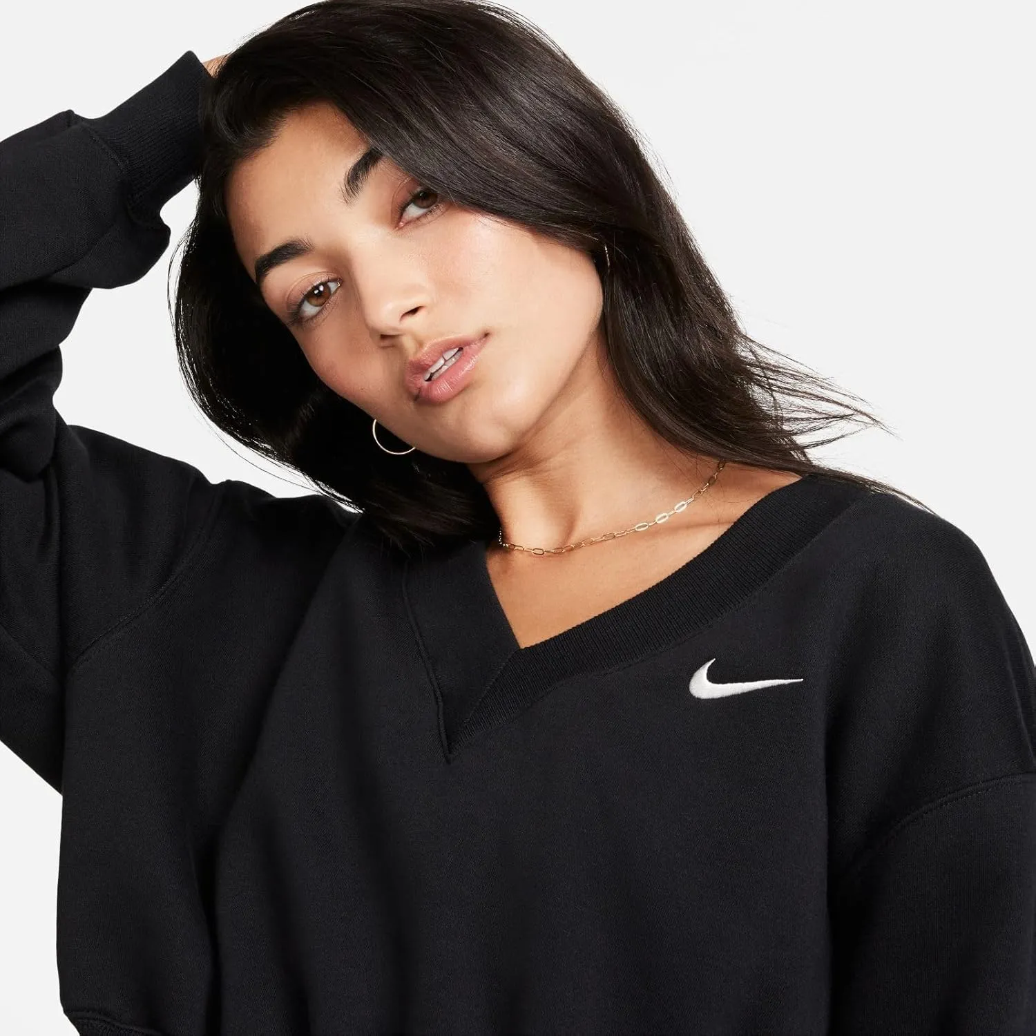Nike Sportswear Phoenix Fleece Women's Cropped V-Neck Top (FN3651-010) (FN3651-010, Black/SAIL)