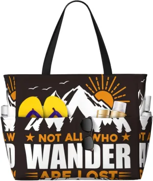Not All Who Wander Are Lost4 Large Beach Tote Bag for Women Extra Large Capacity Waterproof Sandproof Pool Bag Suitable for Swimming Pool Gym Travel
