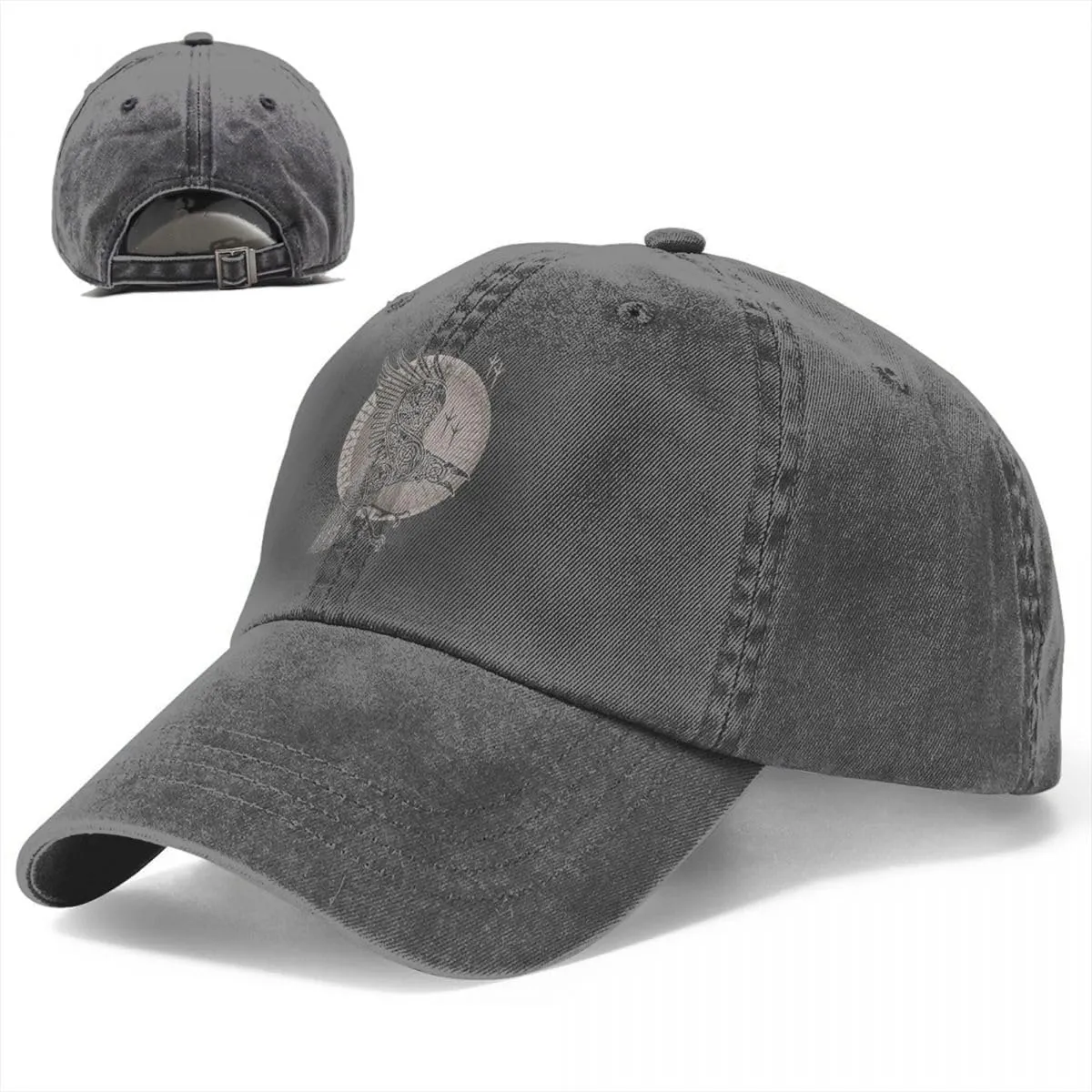 Odin Crow Denim Baseball Cap, Viking Raven Vintage Distressed Cotton Dad Hat for Men Women, Adjustable Golf Running Hat