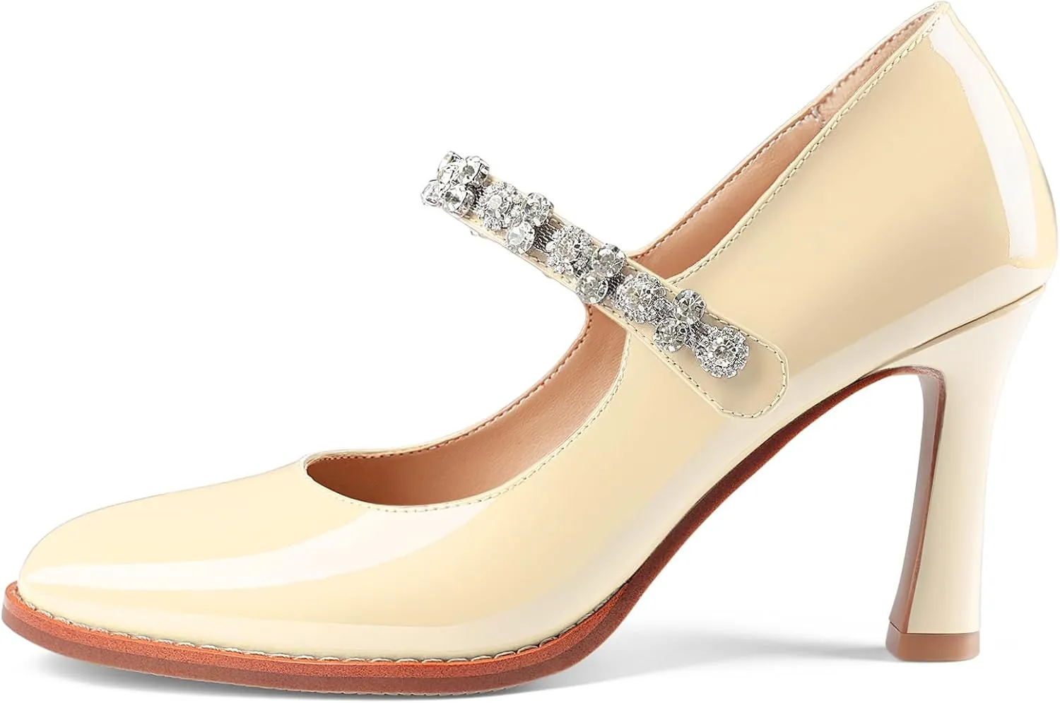 Oh Mispares Pointed Toe Heels for Women Mary Jane Stiletto Pumps Patent Leather Rhinestone Strap 3.5 Inch Dress Shoes for Wedding Party Prom