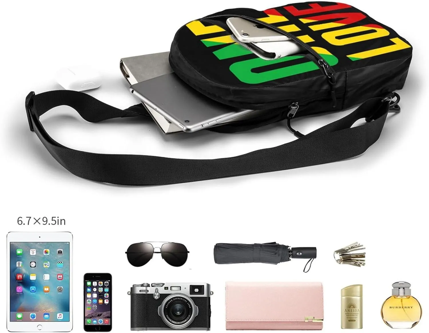 One Loves Jamaican Rasta Reggae Portable Sling Bags Packable Crossbody Bag Foldable Sport Daypack Reusable Shoulder Backpack Diagonally Chest Bag for Workout Travel