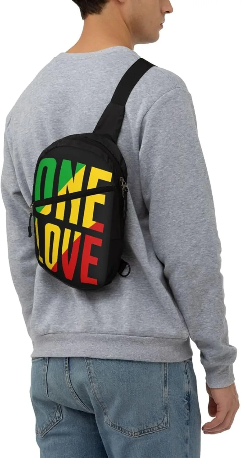 One Loves Jamaican Rasta Reggae Portable Sling Bags Packable Crossbody Bag Foldable Sport Daypack Reusable Shoulder Backpack Diagonally Chest Bag for Workout Travel