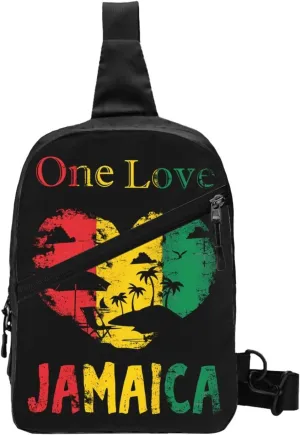 One Loves Jamaican Rasta Reggae Seaside Vacation Portable Sling Bags Packable Crossbody Bag Foldable Sport Daypack Reusable Shoulder Backpack Diagonally Chest Bag for Workout Travel