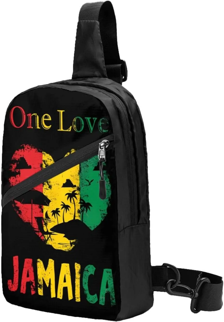 One Loves Jamaican Rasta Reggae Seaside Vacation Portable Sling Bags Packable Crossbody Bag Foldable Sport Daypack Reusable Shoulder Backpack Diagonally Chest Bag for Workout Travel
