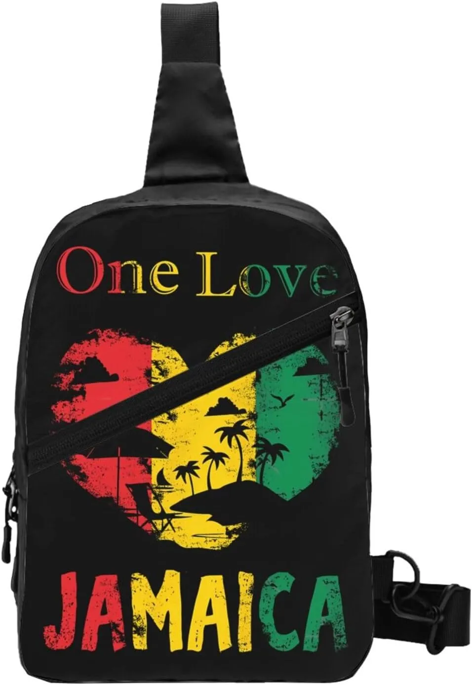 One Loves Jamaican Rasta Reggae Seaside Vacation Portable Sling Bags Packable Crossbody Bag Foldable Sport Daypack Reusable Shoulder Backpack Diagonally Chest Bag for Workout Travel