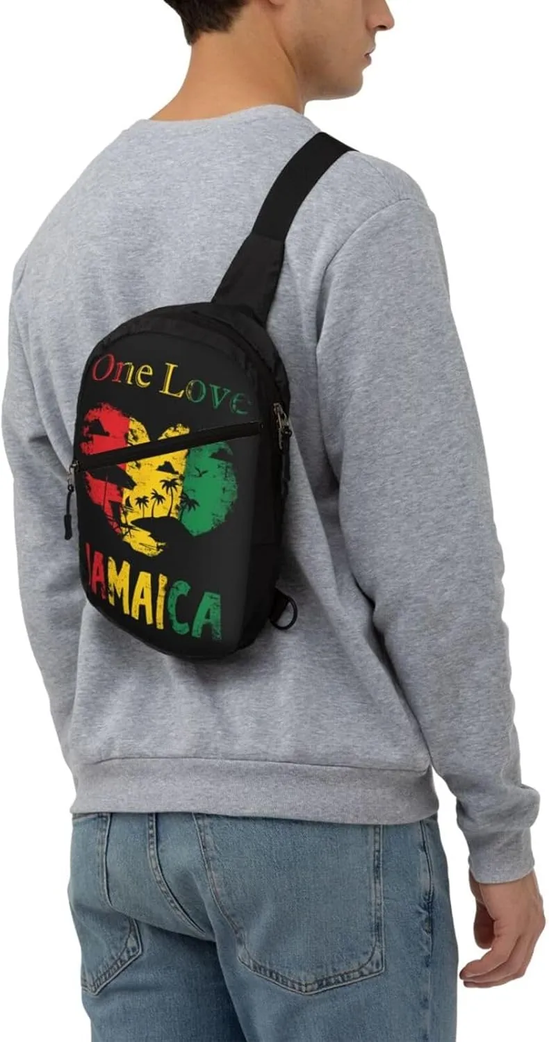 One Loves Jamaican Rasta Reggae Seaside Vacation Portable Sling Bags Packable Crossbody Bag Foldable Sport Daypack Reusable Shoulder Backpack Diagonally Chest Bag for Workout Travel