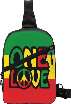 One Loves Peace Reggae Colors Portable Sling Bags Packable Crossbody Bag Foldable Sport Daypack Reusable Shoulder Backpack Diagonally Chest Bag for Workout Travel