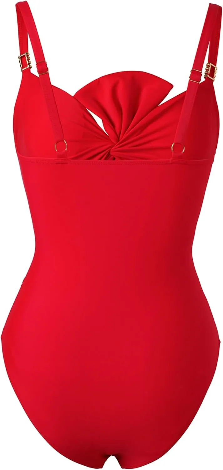 One Piece Swimsuit for Women with Cover Up Set Retro Bathing Suit Tummy Control Knot Swimwear Beach Wrap Skirt