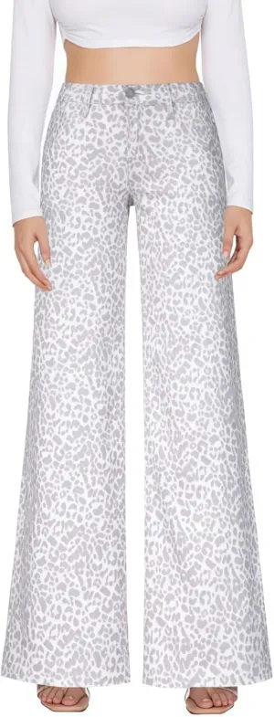 ONESO Mid-Low Rise Baggy Jeans Wide Leg for Women Distressed Pants Stretchy Bottom Lady Basic Comfortable Denim