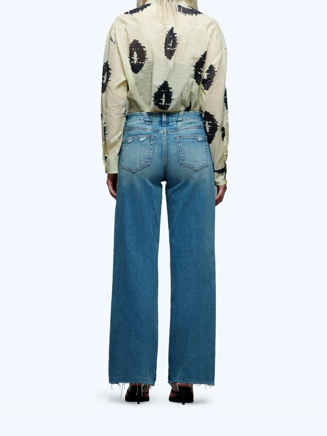ONESO Mid-Low Rise Baggy Jeans Wide Leg for Women Distressed Pants Stretchy Bottom Lady Basic Comfortable Denim