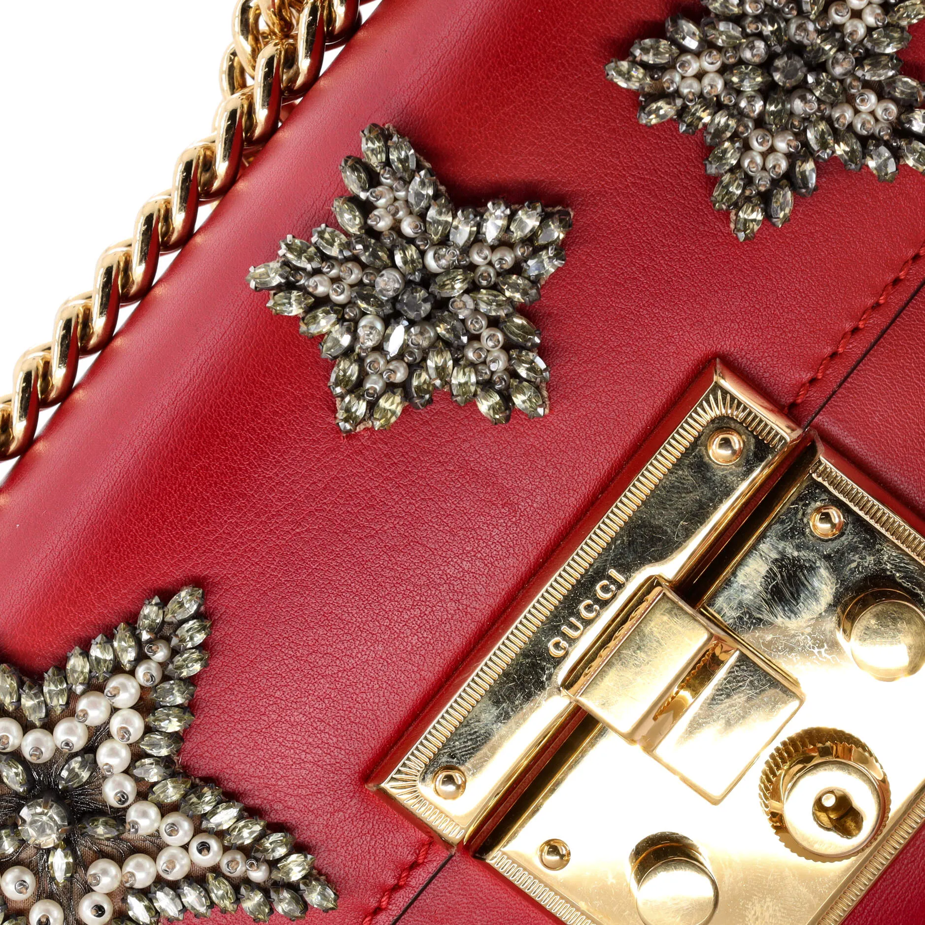 Padlock Shoulder Bag Embellished Leather Small