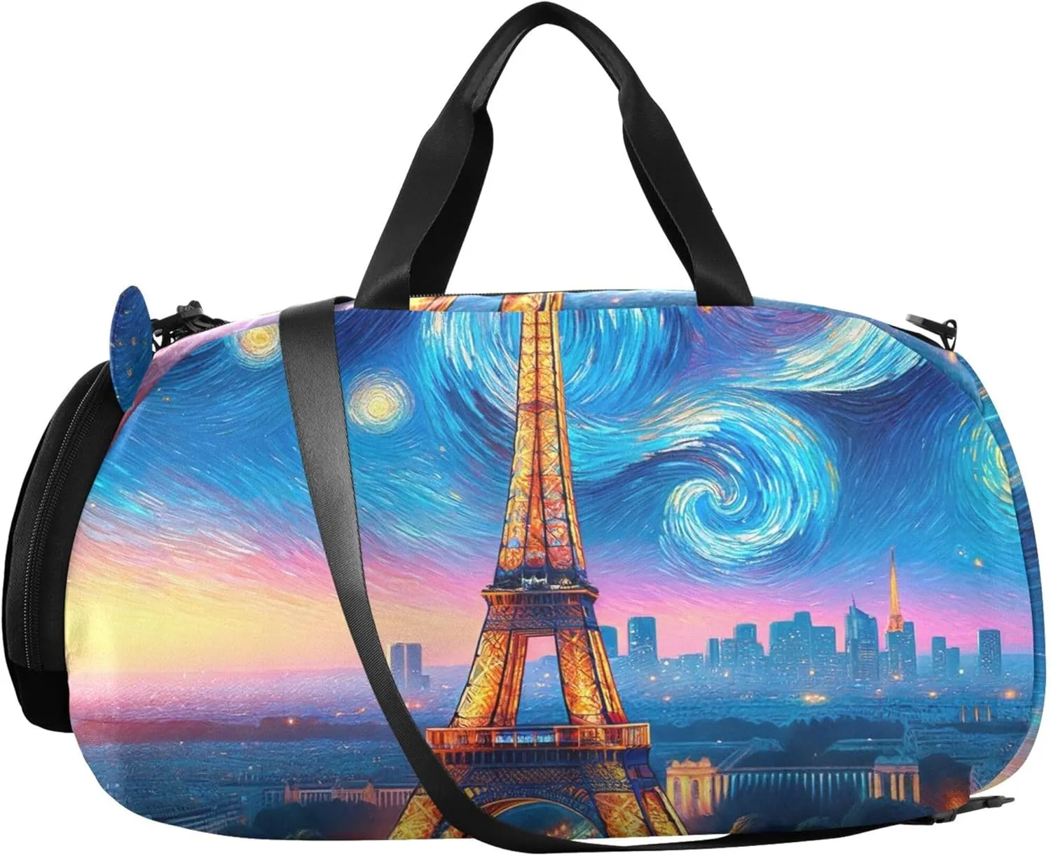 Paris Eiffel Tower Starry Night Duffle Bags for Traveling Tote Overnight Weekender Duffel Carry on Duffel for Boys Dance Duffle Bag