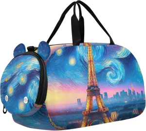 Paris Eiffel Tower Starry Night Duffle Bags for Traveling Tote Overnight Weekender Duffel Carry on Duffel for Boys Dance Duffle Bag