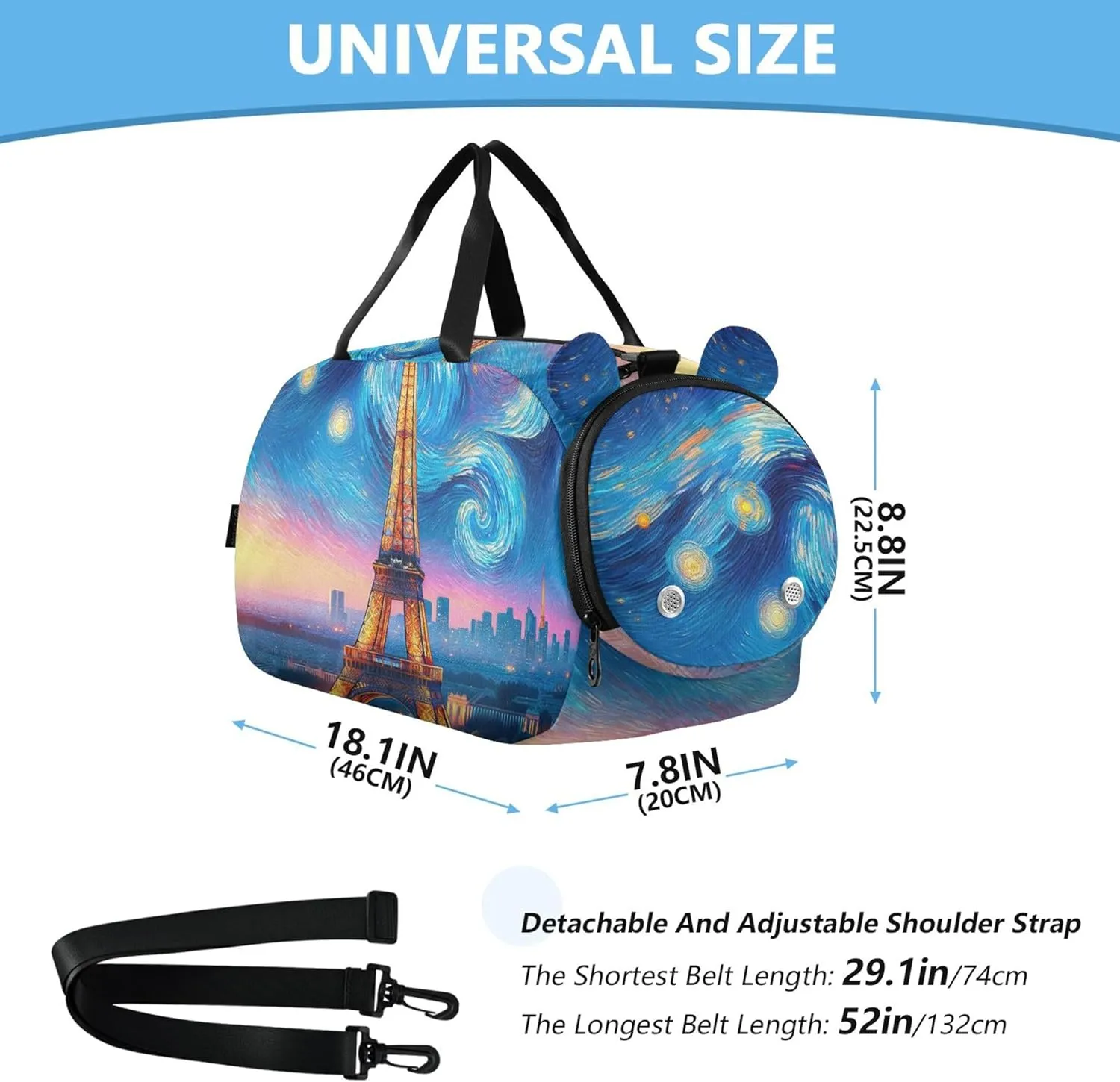 Paris Eiffel Tower Starry Night Duffle Bags for Traveling Tote Overnight Weekender Duffel Carry on Duffel for Boys Dance Duffle Bag